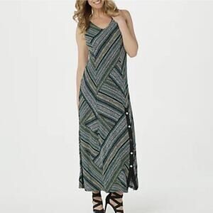 Susan Graver Petite XLP Liquid Knit Sleeveless Maxi Dress Snap Detail Multicolor